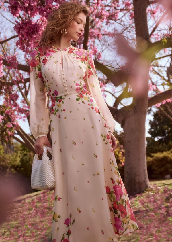 Eva Floral Silk Dress Outfit