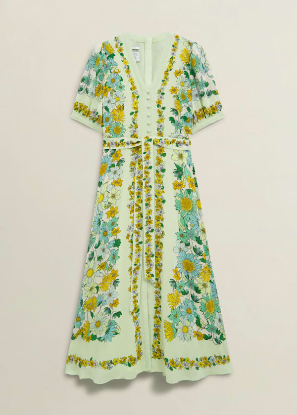 Ince Silk V Neck Floral Dress