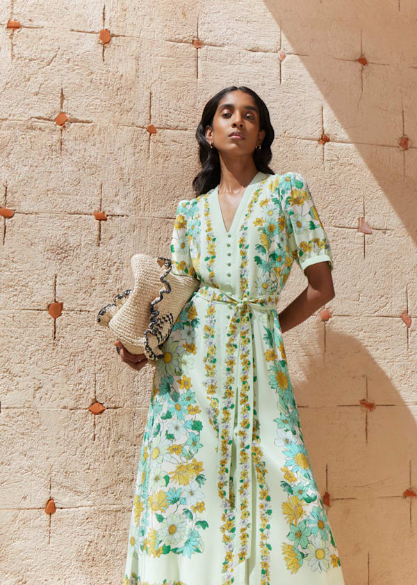 Ince Silk V Neck Floral Dress