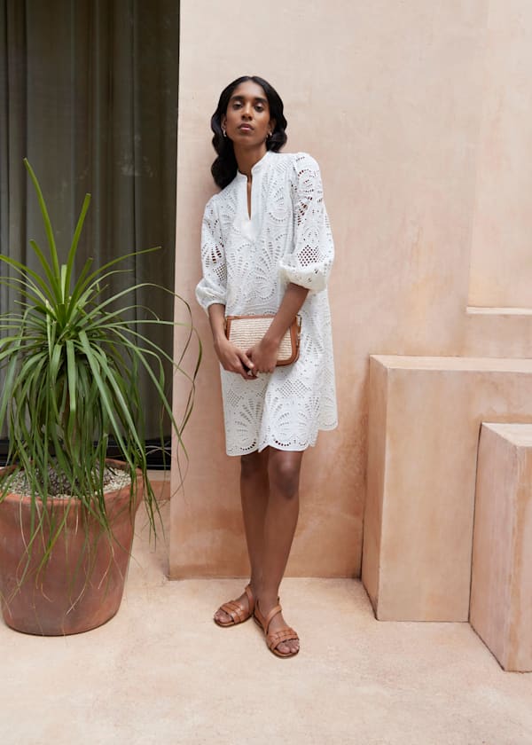 White Easedale Cotton Broderie Dress