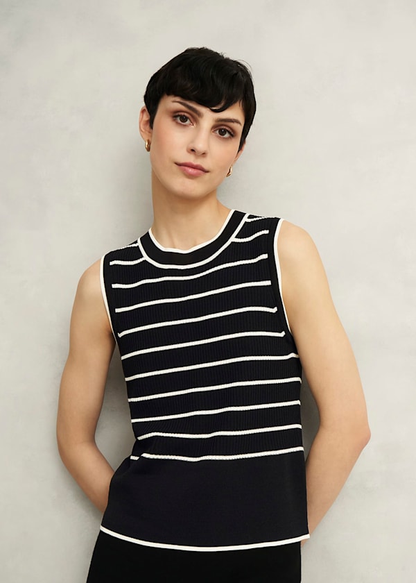 Navy Belmont Striped Knitted Vest Top