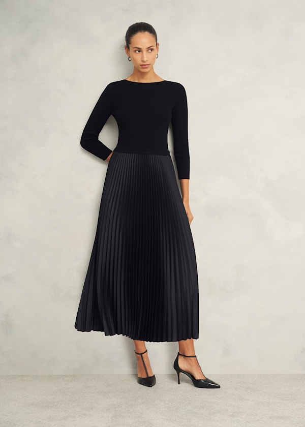 Lucinda Satin Pleated Knitted Dress
