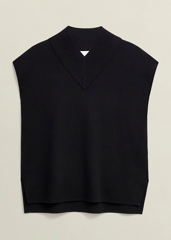 Black Harris High V Neck Knitted Co-ord Tank Top