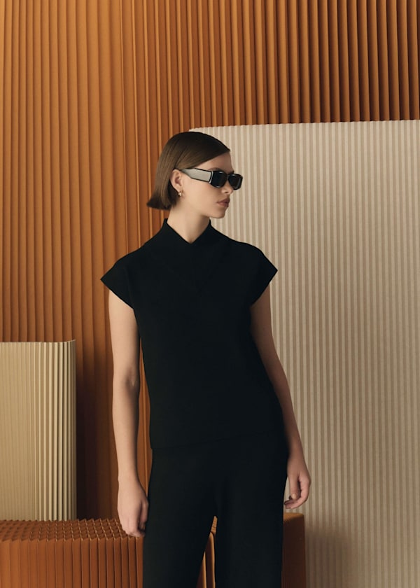 Black Harris High V Neck Knitted Co-ord Tank Top