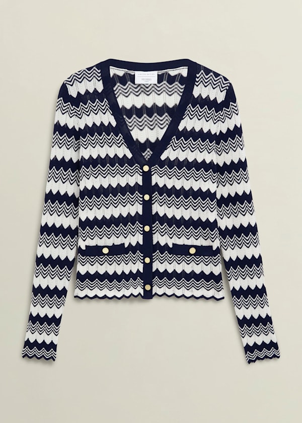 Navy Osterley Chevron Stripe V Neck Knitted Cardigan