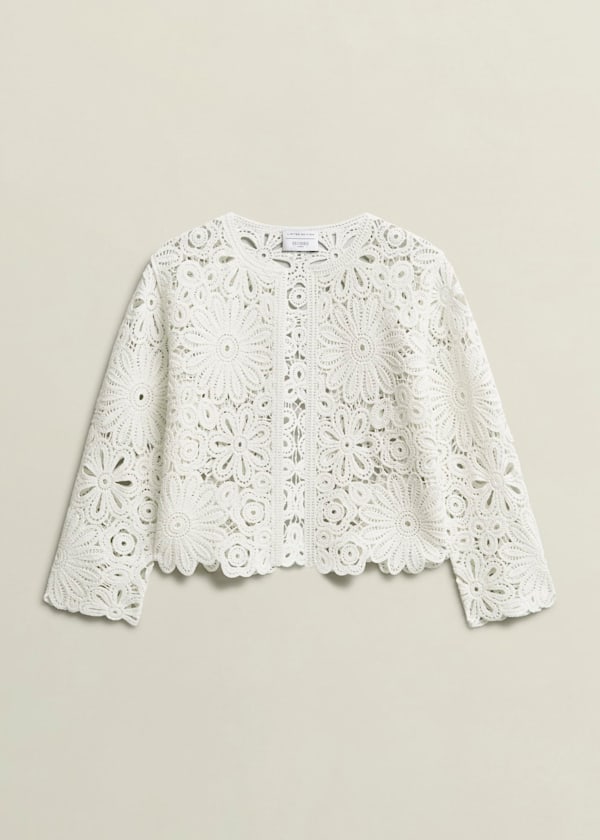Ivory Syon Floral Cotton Crochet Knitted Jacket