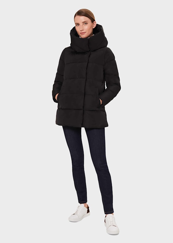 Short Heather Puffer Jacket With Hood