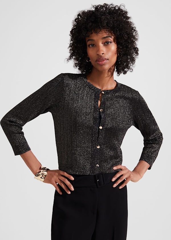 Reena Sparkle Ribbed Knitted Cardigan