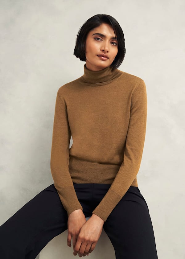 Clarendon Wool Silk Roll Neck Sweater