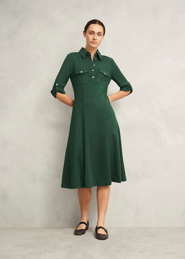Dark Green Angelica Utility Ponte Midi Dress