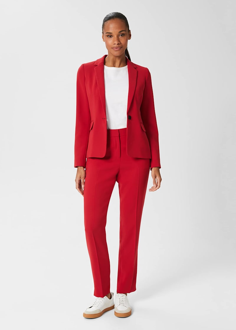 Red suit jacket outfit hotsell