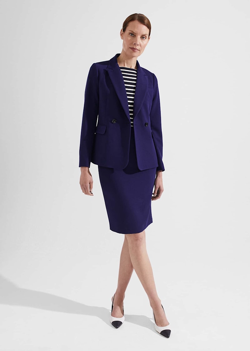 Navy blue skirt suit for ladies top